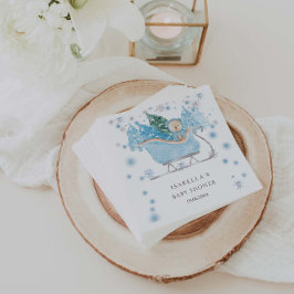 Winterblauw Teddy Bear Sleigh Boy Baby shower Servet