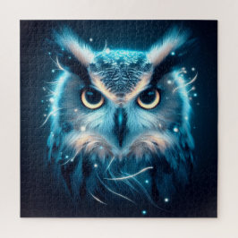 Winterblauw Uilenvogel abstract veer Familiefun Legpuzzel