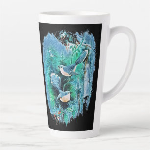 Winterblauw vogelschilderij latte mok