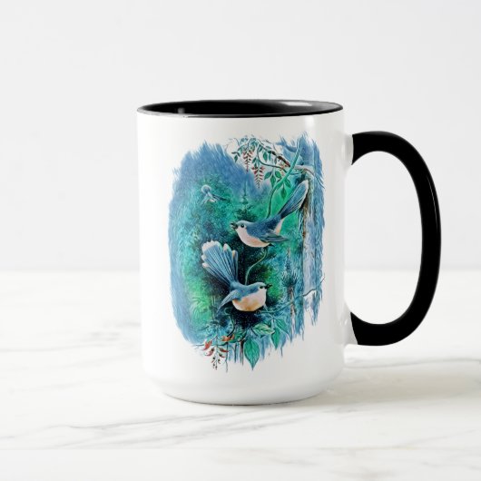 Winterblauw vogelschilderij mok (Rechts)