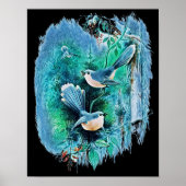Winterblauw vogelschilderij poster (Voorkant)