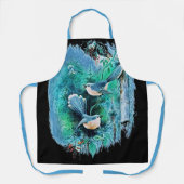 Winterblauw vogelschilderij schort (Voorkant)