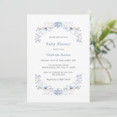 Winterblauw Wildflower Bloemkrans Baby shower Kaart (Staand voorkant)