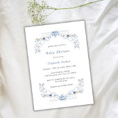 Winterblauw Wildflower Bloemkrans Baby shower Kaart