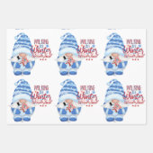 Winterblauw, wit en rood gnomen ompakpapier S Inpakpapier Vel (Voorkant 2)