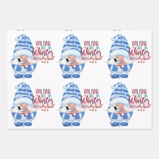 Winterblauw, wit en rood gnomen ompakpapier S Inpakpapier Vel (Voorkant 2)