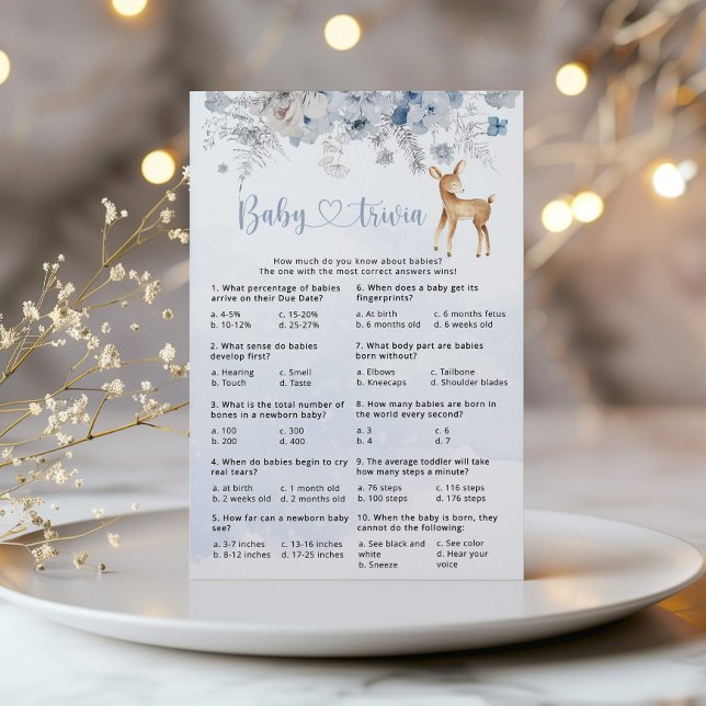 Winterblauw zilveren hert baby trivia spel (Creator heeft geüpload)