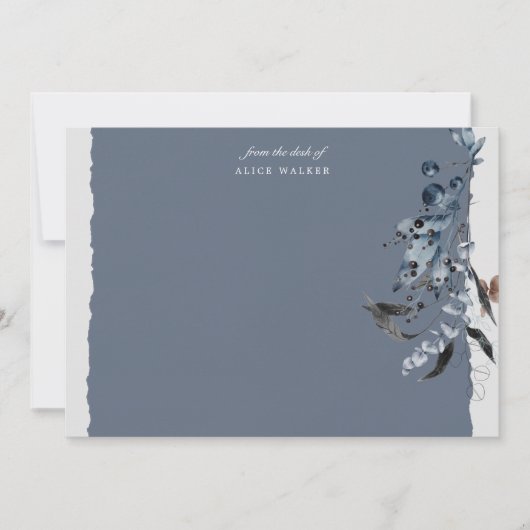 winterblauwe bloemmonogram Stationery Note Card Notitiekaartje (Voorkant)