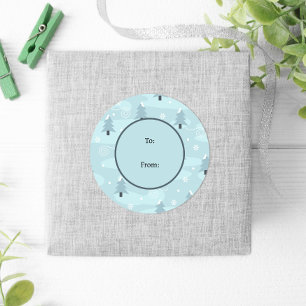 Winterblauwe bomen Sneeuwpasta kerst Ronde Sticker