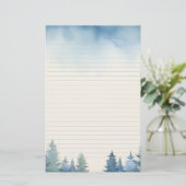 Winterblauwe dennenbomen bekleed briefpapier (Staand voorkant)