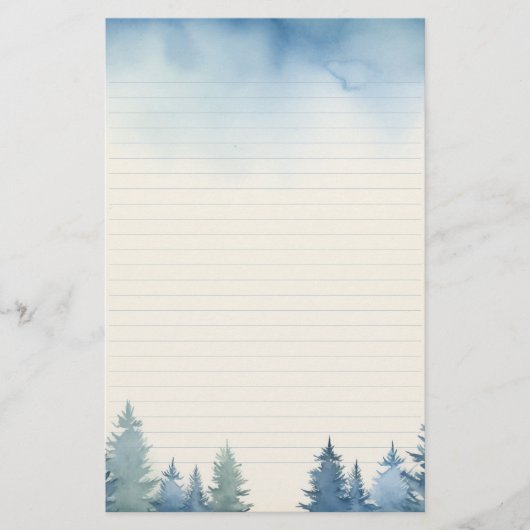 Winterblauwe dennenbomen bekleed briefpapier (Voorkant)