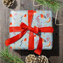 winterblauwe en rode roofvogels en bessen cadeaupapier