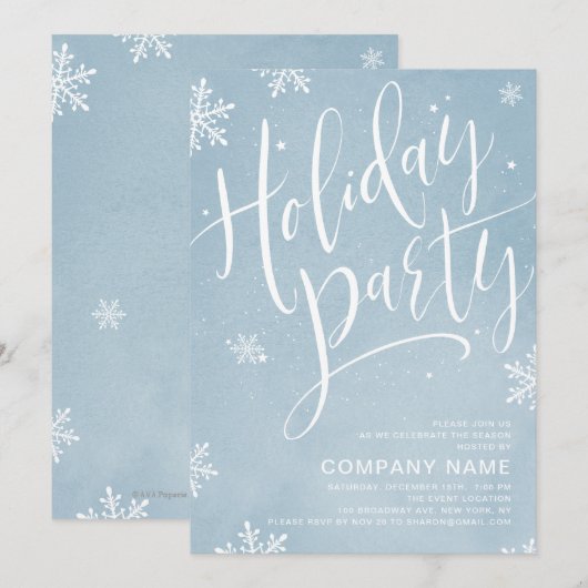 Winterblauwe handgeschreven feestdag kaart (Voorkant / Achterkant)