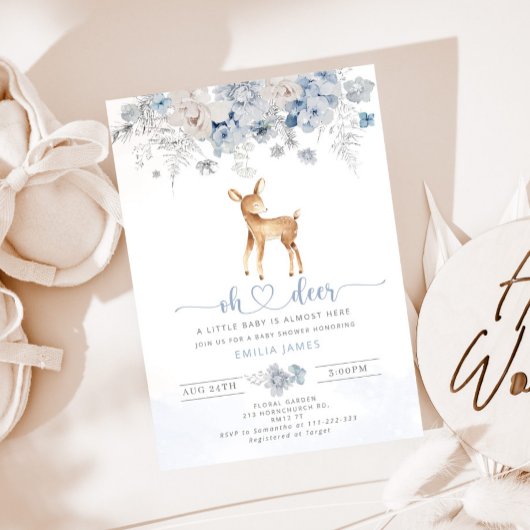 Winterblauwe jongen Oh hert baby shower Kaart
