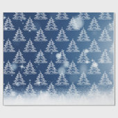 Winterblauwe kerstbomen cadeaupapier (Vlak)