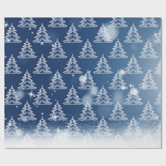 Winterblauwe kerstbomen cadeaupapier (Vlak)