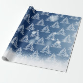 Winterblauwe kerstbomen cadeaupapier (Uitgerold)