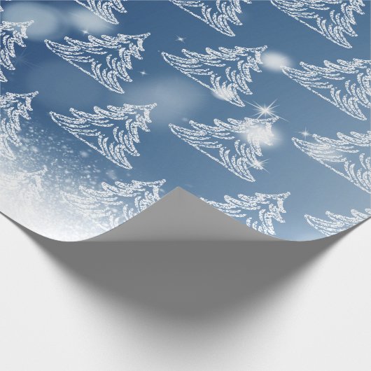 Winterblauwe kerstbomen cadeaupapier (Hoek)