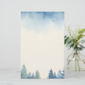 Winterblauwe pijnbomen vlakte briefpapier (Staand voorkant)