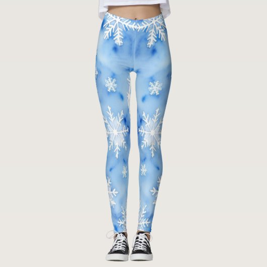 Winterblauwe sneeuwvlokken/All-Over-Print Leggings (Voorkant)