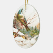 winterblauwe vogel keramisch ornament (Links)