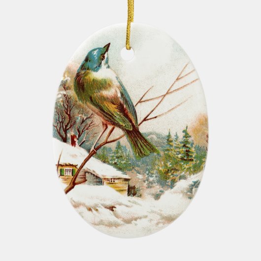 winterblauwe vogel keramisch ornament (Voorkant)