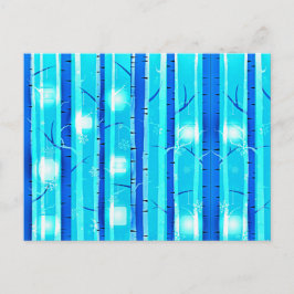 Winterblauwe vogelboom met sneeuwvlokken briefkaart