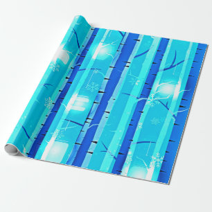 Winterblauwe vogelboom met sneeuwvlokken cadeaupapier