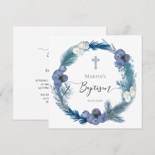 winterblauwe waterverf Baptisme Kaart (Voorkant / Achterkant)