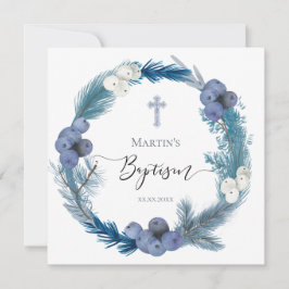 winterblauwe waterverf Baptisme Kaart