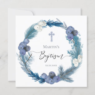 winterblauwe waterverf Baptisme Kaart