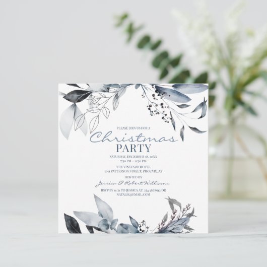 Winterblauwe Waterverf | Kerstfeestdag Kaart (Staand voorkant)