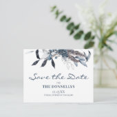 Winterblauwe Waterverf Kerstmis Opslaan datum Aankondigingskaart (Staand voorkant)