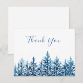 Winterblauwe Waterverf Pine Trees Bedankkaart (Voorkant / Achterkant)