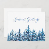 Winterblauwe Waterverf Pine Trees Feestdagenkaart (Voorkant / Achterkant)