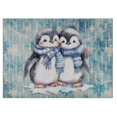 Winterblauwe Waterverf pinguïns met sjaals Snijplank (Voorkant)