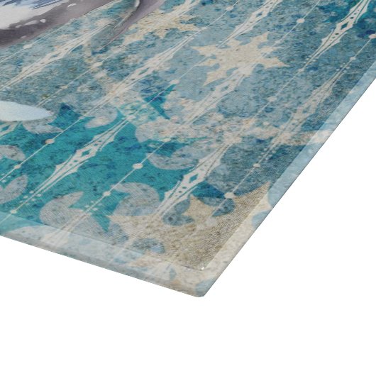 Winterblauwe Waterverf pinguïns met sjaals Snijplank (Hoek)