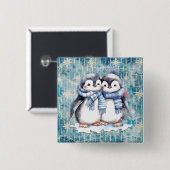 Winterblauwe Waterverf pinguïns met sjaals Vierkante Button 5,1 Cm (Voorkant /achterkant)