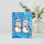 Winterblauwe Waterverf Pinguïns Sjaals Petten Briefkaart (Staand voorkant)