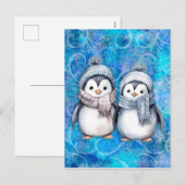 Winterblauwe Waterverf Pinguïns Sjaals Petten Feestdagenkaart (Voorkant / Achterkant)