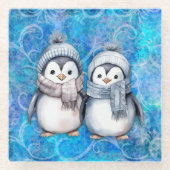 Winterblauwe Waterverf Pinguïns Sjaals Petten Glazen Onderzetter