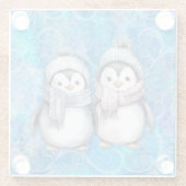 Winterblauwe Waterverf Pinguïns Sjaals Petten Glazen Onderzetter (Achterkant)