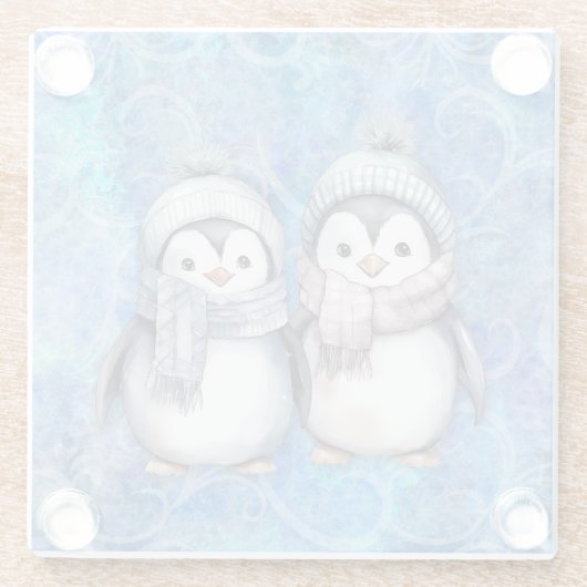 Winterblauwe Waterverf Pinguïns Sjaals Petten Glazen Onderzetter