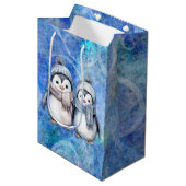 Winterblauwe Waterverf Pinguïns Sjaals Petten Medium Cadeauzakje (Voorkant Gekanteld)