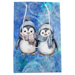 Winterblauwe Waterverf Pinguïns Sjaals Petten Medium Cadeauzakje