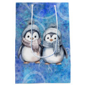 Winterblauwe Waterverf Pinguïns Sjaals Petten Medium Cadeauzakje (Achterkant)