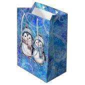 Winterblauwe Waterverf Pinguïns Sjaals Petten Medium Cadeauzakje (Achterkant Gekanteld)