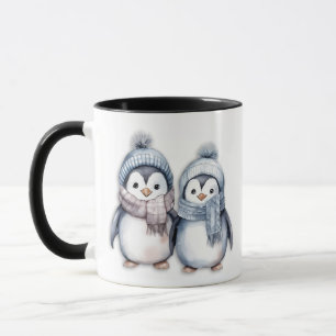 Winterblauwe Waterverf Pinguïns Sjaals Petten Mok