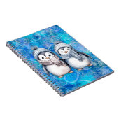 Winterblauwe Waterverf Pinguïns Sjaals Petten Notitieboek (Rechterzijde)