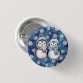 Winterblauwe Waterverf Pinguïns Sjaals Petten Ronde Button 3,2 Cm (Voorkant /achterkant)